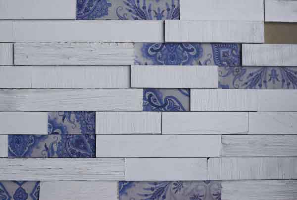 Wandpaneele - Material Mix Stoff Holz Lackiert